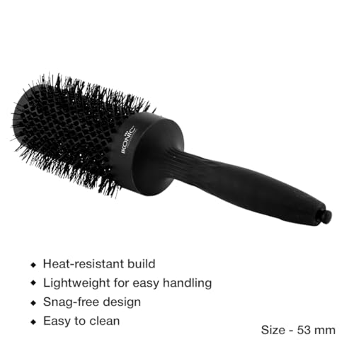Image of Ikonic Professional Thermal Round Brush with Ionic Technology, Anti Frizz Styling, Straightening, Curling, Volumizing & Waves for Women & Men, Adds Shine, All Hair Types, Salon & Personal Use -TRB 53