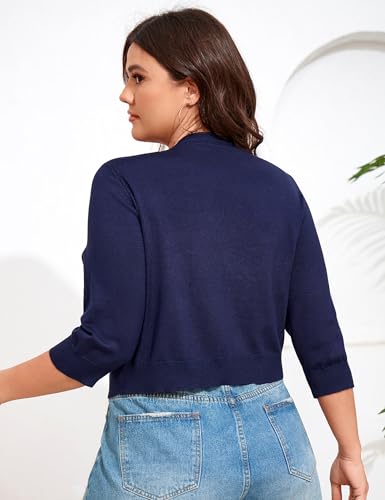 Image of ShopWonder Women's V-Neck Tie Front Shrug 3 /4 Sleeve Rib-Knit Cardigan Sweater Crop Top