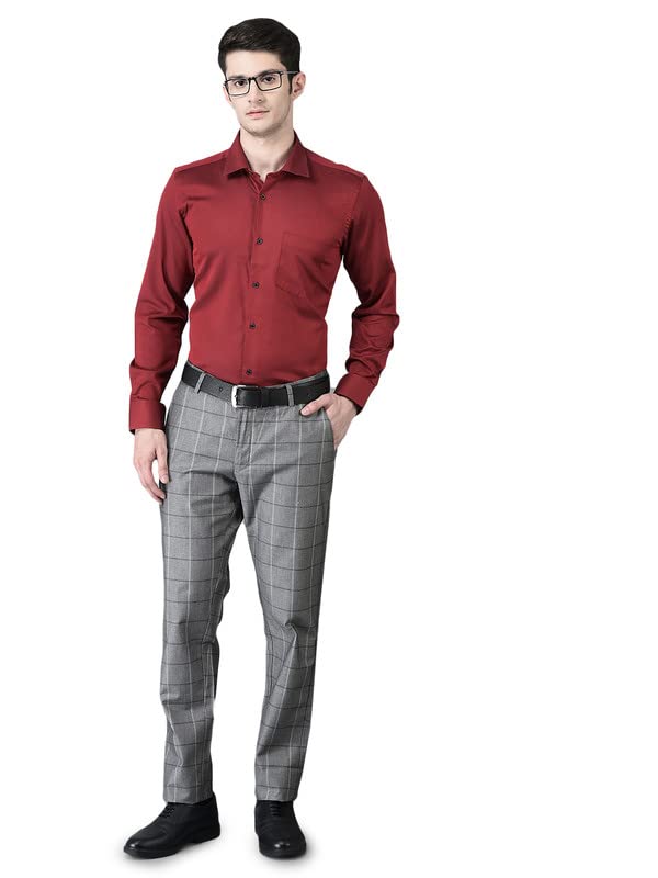 Image of Canoe Men's Regular Fit Blue Color Cotton Fabric 38 Size Button Closure Formal Shirt Collared Neck Pattern Chest Pocket Spread Collar
