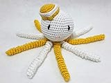  Pulpo amigurumi para recién nacido blanco-amarillo realizado con hilo de algodón. Pulpo de ganchillo - crochet para bebé.
