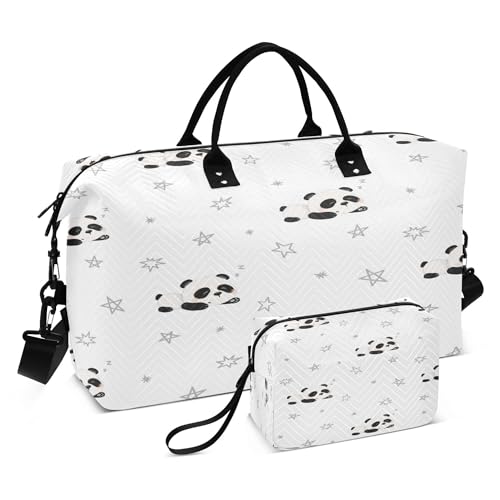 Borsa da viaggio per oggetti personali borsone sportivo grande borsa da aeroporto con da toeletta per aereo set da 2 pezzi con simpatico panda dorme stelle Multi 1 size