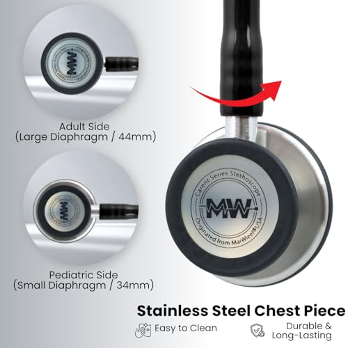 Image of MaiWieel-Classic Monitoring Stethoscope Professional Dual Head Black Stethoscopes For Nurse,Doctor,Vet,Home Medical,EMT,Double-Sided Stainless Chestpiece,Flexible Tubing & Soft Sealing Eartips(Black)