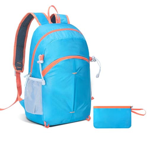 Romon Zaino Ultraleggero Pieghevole, Zaini Leggero Impermeabile Borse da Viaggio Piccolo, Zainetto Richiudibile Backpack Hiking Salvaspazio Uomo Donna per Trekking Viaggi Escursioni Ciclismo, Azzurro