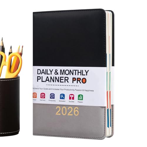 Agenda diaria de 2026 a 5 pulgadas, cuaderno con tapa de piel para gestión del tiempo, seguimiento de objetivos con diseño mensual semanal, diario para escuela, universidad, oficina, hogar, piel