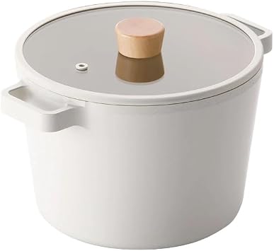 Neoflam FIKA 4.9QT 22cm Ivory IH Deep Stock Pot with Glass Lid, Impact Induction Heating