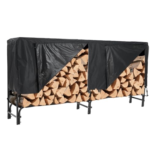 8 ft Firewood Rack with Cover Log Rack Heavy Duty Steel Log Holder for Outdoor/Indoor Use Waterproof Storage for Patio, Fireplace & Backyard Ventilate