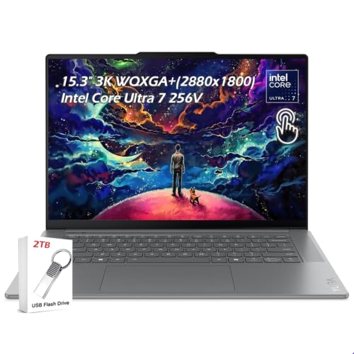 Image of Lenovo Yoga Slim 7i Aura Edition Copilot+ PC 15.3 inch WQXGA+ IPS 500nits 120Hz Touch Laptop, Intel Core Ultra 7 256V, 16GB LPDDR5X 1TB SSD, WiFi7, Backlit KB, Win11, Luna Grey, w /2TB USB Drive, W /GaLiMu