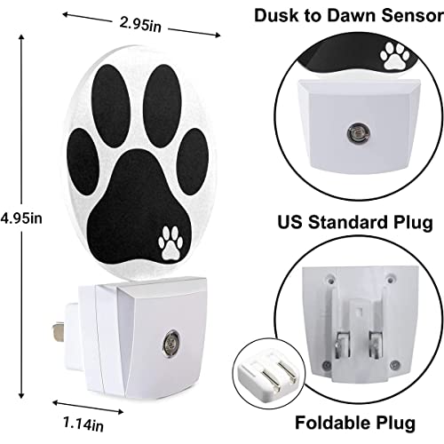 Image of Dog Paw Night Light Black White Animal Footprint Dog Cat Paw Night Lights Plug into Wall 0.5W LED Lighting Auto on /Off for Bedroom Bathroom Hallway Stairway Kitchen