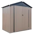Metal Outdoor Galvanized Steel Storage Shed with Lockable Doors for Backyard or Patio Storage of Bikes, Grills, Supplies, Tools, Toys, for Lawn, Garden, and Camping, Tan (8x6)