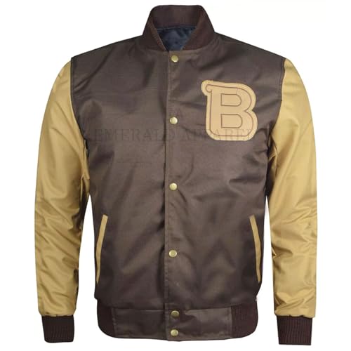 Hot-line Miami Lightweight Brown Letterman Jacket, Mens Varsity Jacket Windbreaker & Water-Resistant
