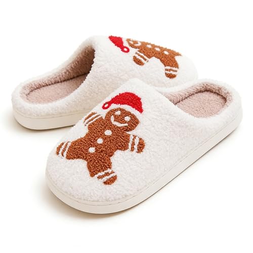 Image of Christmas Slippers Winter Warm Plush Pattern Slippers Soft Non-Slip Indoor House Shoes for Men Women