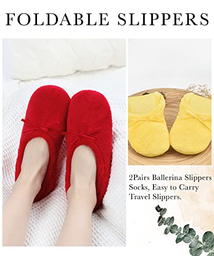 Image of Panda Bros 2 Pairs Women's Ballerina House Slippers, Anti-Skid Comfy Warm Ballet Style Slippers