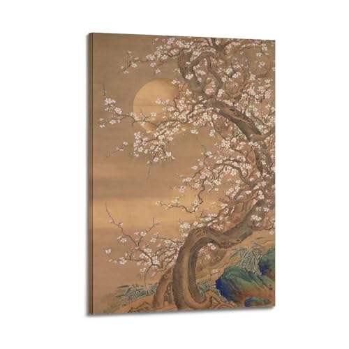 Poster abstrait japonais poétique : évadez-vous sous les fleurs de prunier en toile