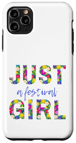 ただのフェスティバルガール、ライブミュージック - カラフルな花の文字。 スマホケース iPhone 11 Pro Max 用