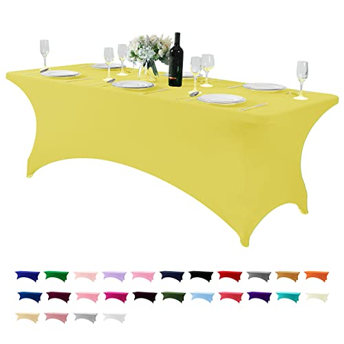 Hezuzo Spandex Table Cover for 8FT or 4ft or 6ft Table Universal Fitted Stretch Tablecloth for Party, Banquet, Wedding and Events-Yellow