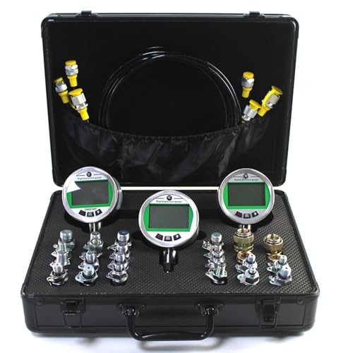 Kit de manómetro digital de 10 000 PSI/70 MPa y 2400 PSI/16 MPa. Incluye 3 manómetros, 3 mangueras de prueba y 24 acoplamientos. Kit de prueba de presión de agua y gas hidráulico para maquinaria de
