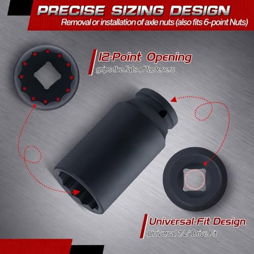 Feekoon Axle Nut Impact Socket, 30mm, 12 Point, 1/2 Inch Drive, CR MO, Spindle Nut Socket for Removing Axle Shaft Nuts, Universal Fit Nuts Remover, Deep Well Hub Release Tool for Impact Wrench by Feekoon - Image 4