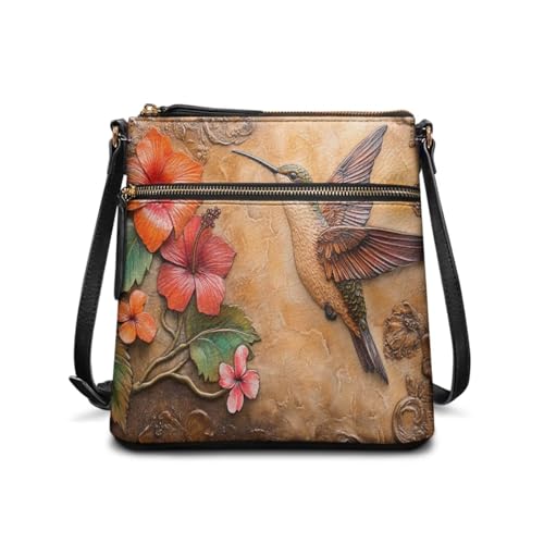 Image of Leather Women Crossbody Hobo Bag Satchel Purse Handbag with Adjustable Shoulder Strap and Zipper Pockets