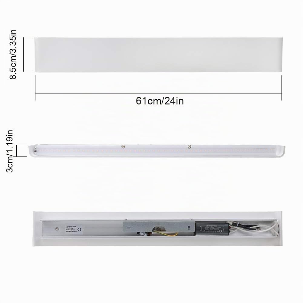 Klighten Lámparas de Pared Led Interior 61cm, 20W Aplique de Pared Arriba Abajo Moderna, Luz de Pared de Aluminio para Salas, Escalera, Dormitorios, Pasillos, 1990 Lumen, Blanco Cálido 3000K, Blanco