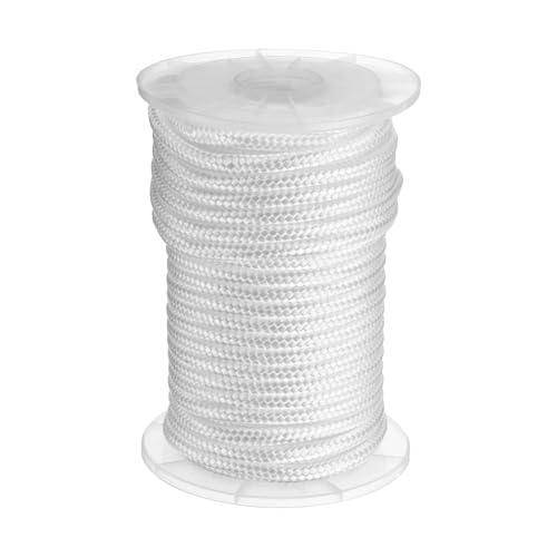 sourcing map Solid Braid Nylon Rope 3/8 Inch 100 ft Multipurpose Polypropylene Utility Rope Cord Line for Camping Flag Pole Knot, White