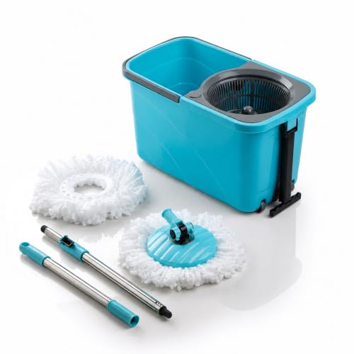 Image of RAYMOX Spin Mop for Home Cleaning Floor with Bucket Set | 360 Magic Mop with Easy Wheels, Drain Outlet & Microfiber Head | Pocha Machine for Floor Cleaning - ( Plastic Wringer)