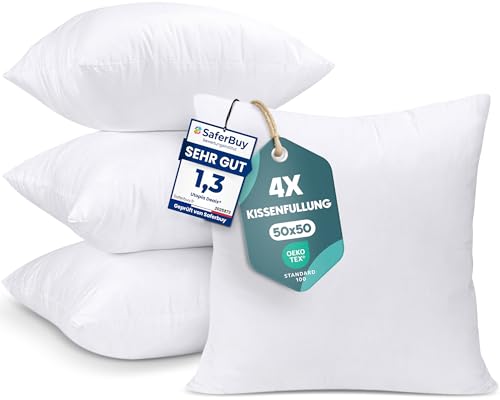 Utopia Bedding 4er Set Kissenfüllung 50 x 50 cm Innenkissen Füllkissen Kopfkissen Sofakissen (Weiß)