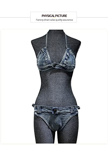 Women's Denim Bikini Set Thong With Jeans Shorts And Bra For Beach And Bar Nightclub Performance M #TOP5