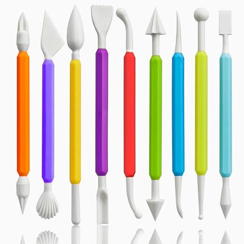 Wolwefa Clay Tools, 9Pcs Air Dry Clay Tool Polymer Clay Tools, Double-Ended Safe Ultralight for Beginner