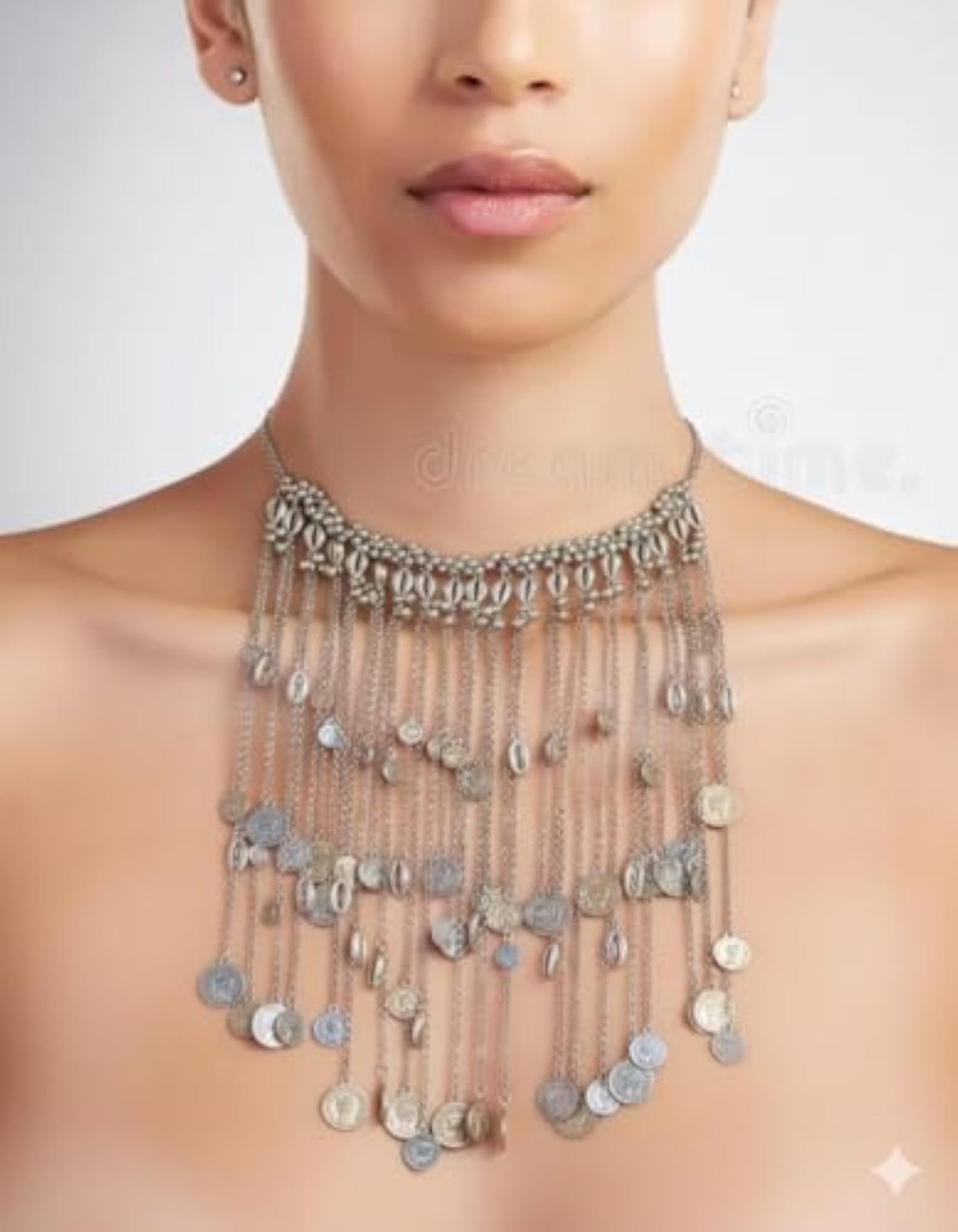 Women's Layered Chain Fringe Coin Charms Necklace, Silver-Tone