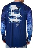 Guy Harvey Mens Deep Blue Long Sleeve Performance T-Shirt Large Blue Multi