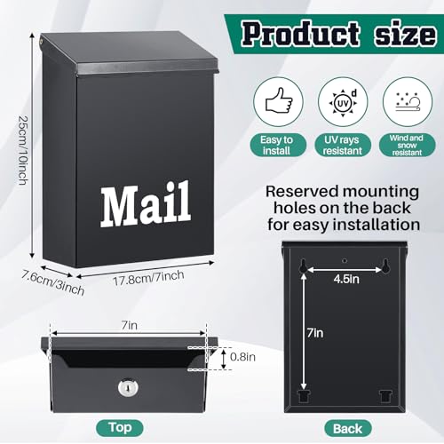 Image of MorningRo 10 x 7 x 3 Inch Small Dark Gray Wall Mount Mailbox with Lock Key for Outside Apartment Porch Rust Proof Security Key Drop Box for Letters Newspapers Cards