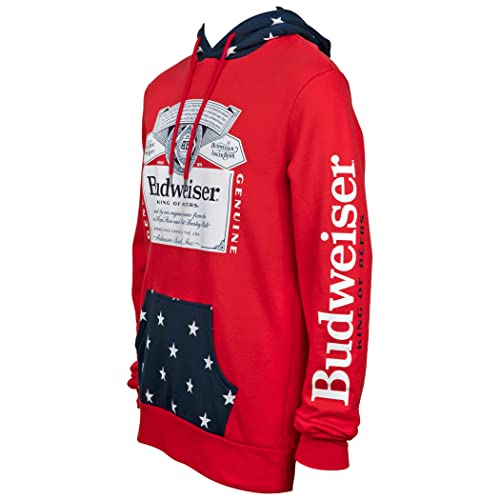 Beer Gear Budweiser Label and Stars Hoodie with Logo on Sleeve B09YMZVLMT3