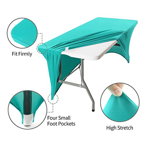 Image of Peomeise 6FT Spandex Table Cover Rectangular Stretch Spandex Tablecloth (Turquoise,6FT)