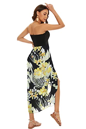 Image of Women's Beach Dress Summer Maxi Sundress Strapless Hawaiian Cover Ups Asymmetrical Wrap Dresses
