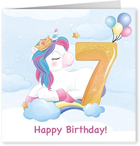 Cult Kitty - Happy Seventh Birthday - Cute Unicorn Happy Birthday Cards for Girls - Sweet 7th Birthday Card for Girls Birthday - Special 7th Bday - New Baby Birthday - Toddler Birthday Card
