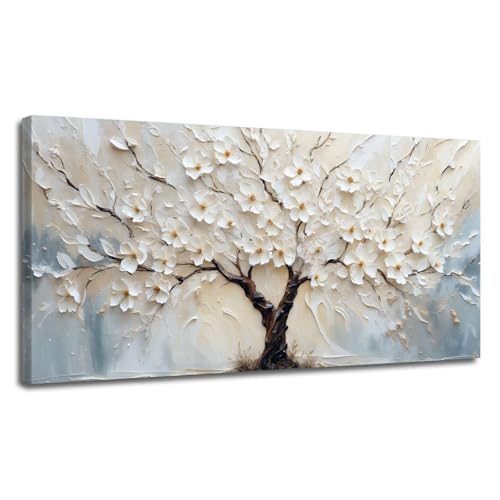 White Flower Tree Canvas Painting Abstract Botanical Canvas Wall Art