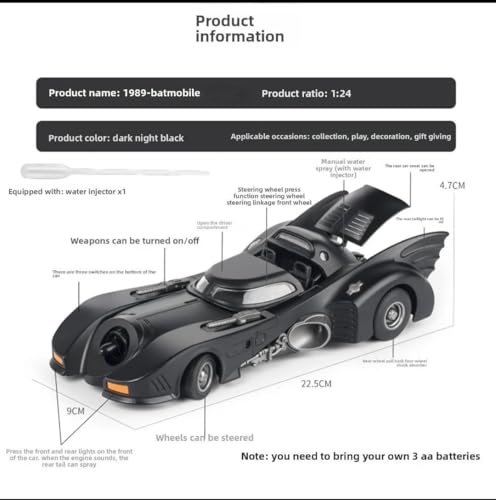 Image of 1:24 Batmobi Alloy Simulation Super Openable Cockpit with Sound & Light Also Smoke & Pull Back Car Toy for Kids [Colors as Per Stock](1:24 Batmobile Car -Multicolor)