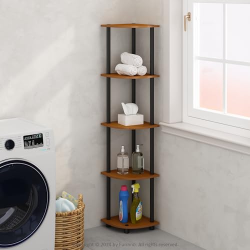 Image of Furinno Turn-N-Tube Storage Shelves, 5-Tier Book Shelf, Corner Shelf, Toolless Open Shelves, for Organization and Storage, Living Room, Home Office, Hallway, Bedroom, Light Cherry