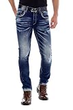 Cipo Baxx Herren Jeans Hose Ripped Denim Straight Fit Used Look Destroyed Hose Blau W34 L32