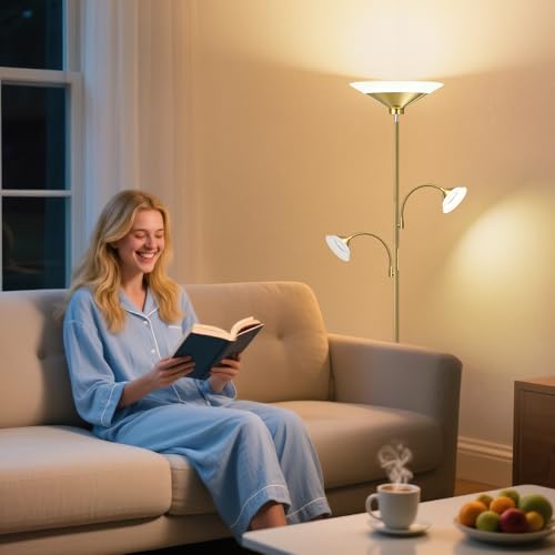 Image of SIBRILLE 3 Way Torchiere Floor Lamp - 42W Dimmable LED Tree Standing Lamp with Remote, 2300LM, Color Changing, 72 inch Tall Bright Floor Lamp for Living Room Bedroom Office