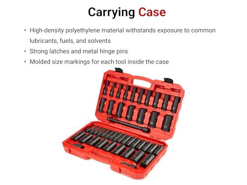 Image of TEKTON 1 /2 Inch Drive Impact Socket Set, 45-Piece | SID92404 | (5 /16 - 1-1 /4 in., 8 - 32 mm), Deep, 6-Point, Case