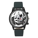 Beaupretty Orologio da Polso al Quarzo Motivo Teschio in Pelle Verde Scuro, Orologio Casual Unisex Resistente ai Graffi, Design Scheletrato Meccanico per Adulti e Uso Quotidiano