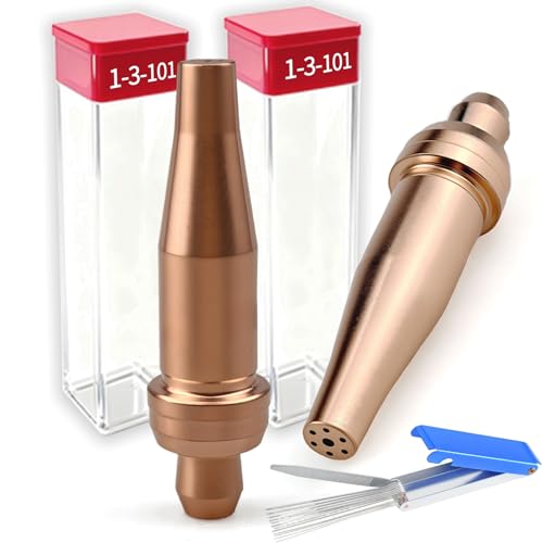 1-3-101 2PK Acetylene Cutting Torch Tips for Victor Cutting Torch Kit with Torch Tip Cleaner, Cutting Torch Welding Nozzle, 0-3-101 1-3-101 2-3-101 3-3-101 Fit V-Style Light/Medium Duty Torch