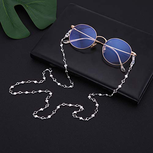 Likgreat Heart Glasses Chain Eyeglass Chain For Women Heart Beads Glasses Chains Sunglasses Strap Reading Glasses Holder（Silver） #TOP3