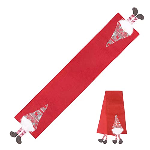 Decoración de Mesa navideña Camino de Mesa navideño Rojo con Figuras Decorativas de gnomos navideños, Camino de Mesa de Lino Manteles navideños para Comedor Decoración de Cocina (33x180cm) Cover