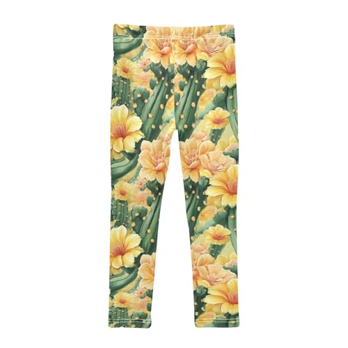 Girls Leggings Tropical Yellow Florals Cactus Soft Toddler Leggings for Girls Kids Pants Size 4T-10T2