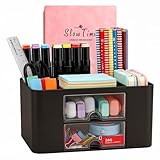 Kreativer & einfacher Schreibtisch Organisator, 6 kariert, Kunststoff Tisch Organisator mit Schublade, multifunktionaler Schreibtisch-Organisator, Stifthalter für Schule, Büro, Zuhause (Schwarz)
