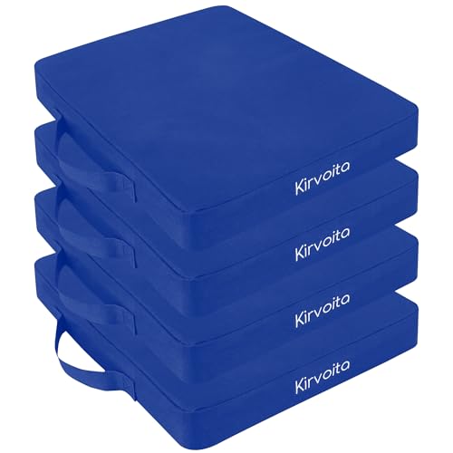 Kirvoita Portable Bleacher Seat Cushions 4 Pack, Waterproof Oxford Fabric Filled with High Density PU Foam (Blue)