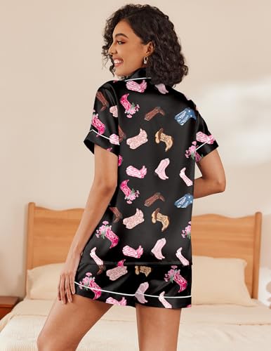 Image of Ekouaer Women's Silk Satin Pajama Set Short Sleeve Pjs Shorts Set S-XXL