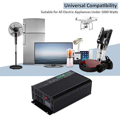 Qukpa 1000W Power Inverter for Car,Pure Sine Wave Power Inverter for Truck with LCD Display and Remote Controller,Car Charger Adapter with 2 AC Outlets and 1 2.1A USB Port,DC 12V to 110V AC Converter